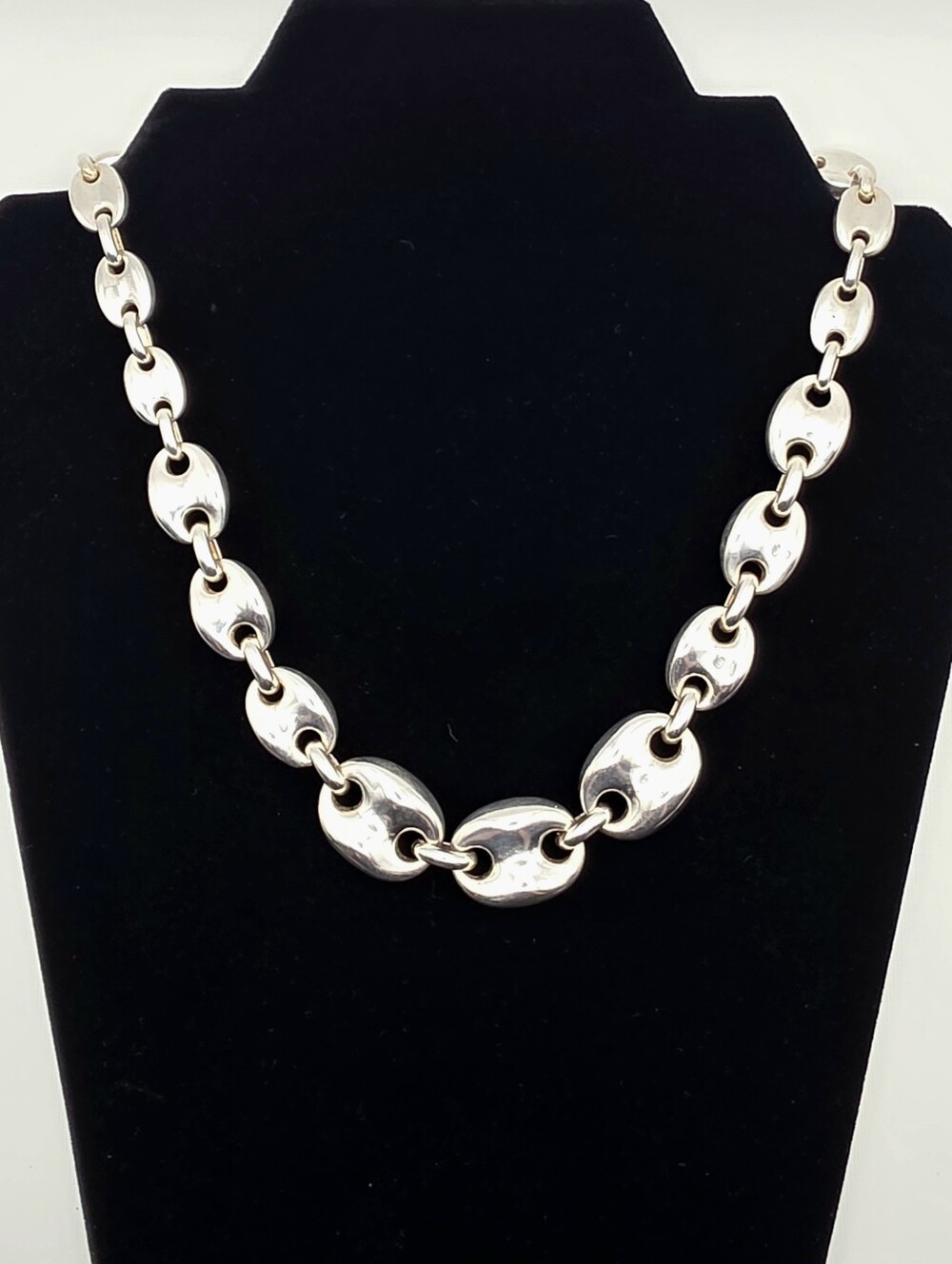 Vintage Milor 925 Sterling Silver Puffy Graduated Mariner Gucci Link Necklace